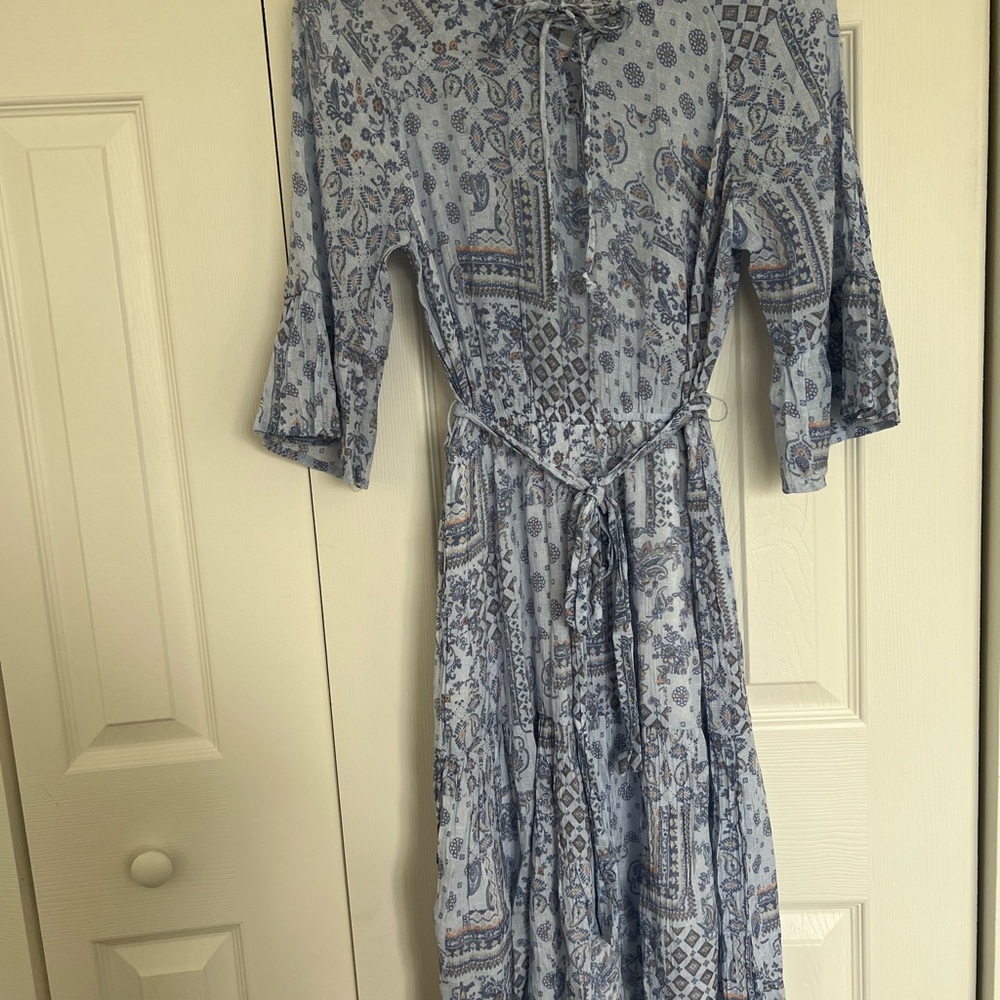 Fair Haven Blue Patterned Long Sleeve with ruffles Dress size small